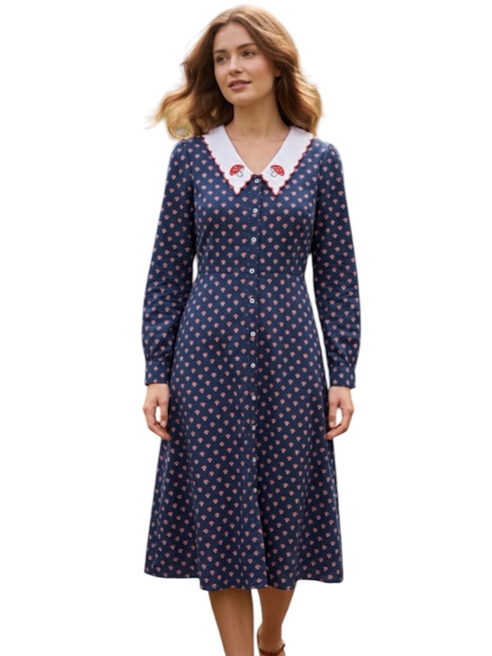 ModCloth Sprout Clout Mushroom Amanita Dress 10 Peter Pan Collar Cottagecore
Y